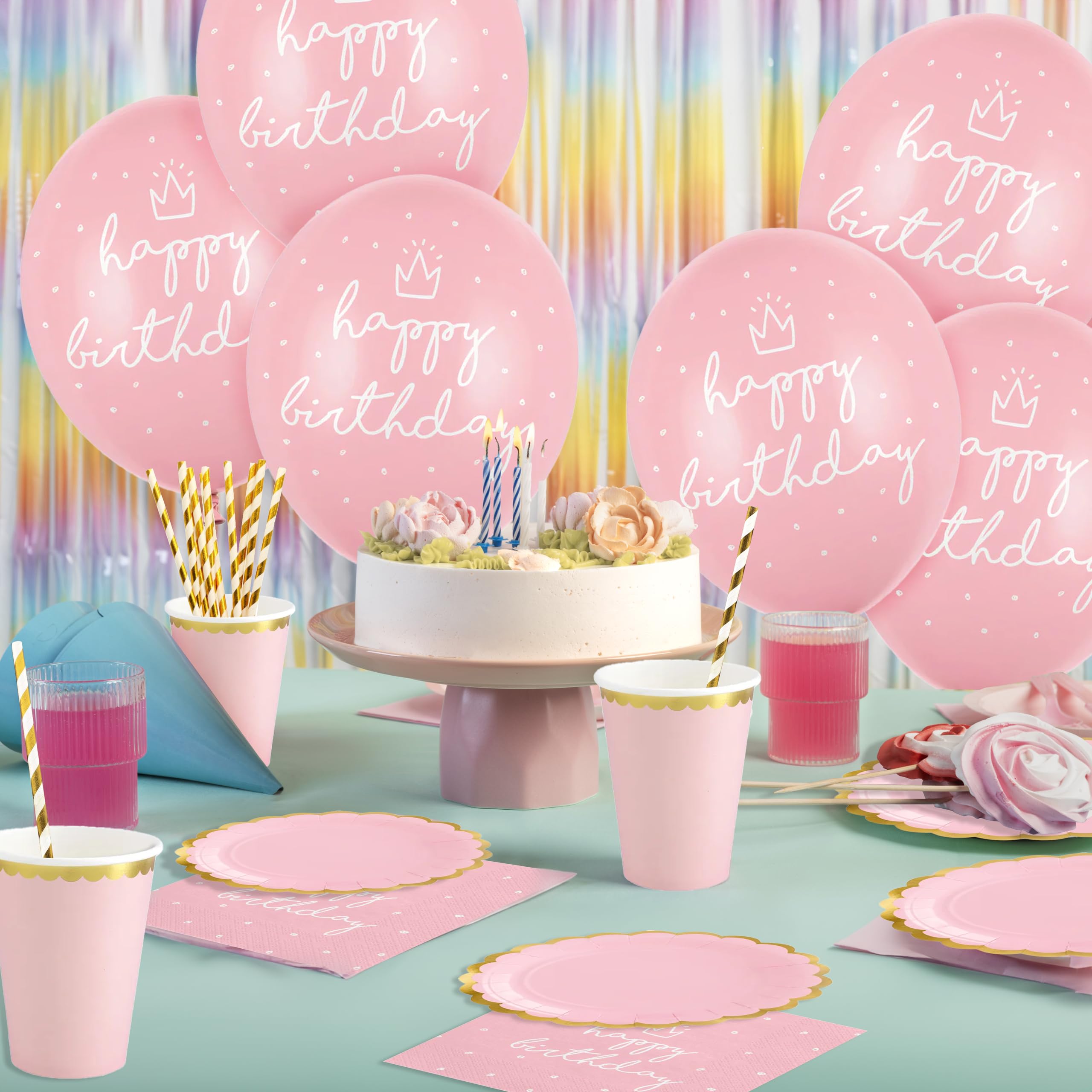 Set Stoviglie Festa Hukermoon Per 16 Ospiti - Tema Arcobaleno Con Palloncini E Tovaglia - Foto 3