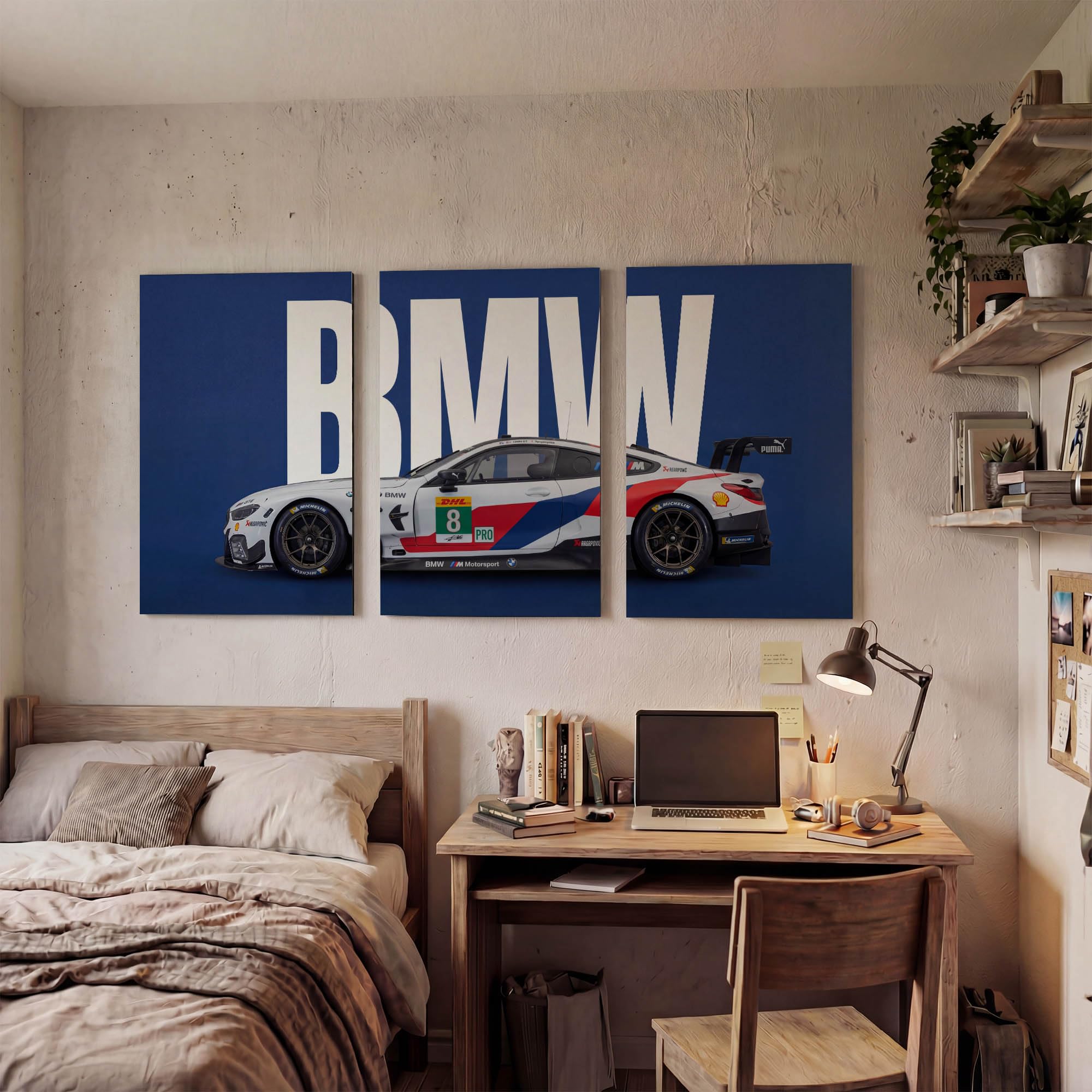 SoulAbiti 3-Piece Split Style Le Mans & GT Racing BMW M8 Wall Art Printed Posters - Large Endurance Motorsport Livery Triptych Posters - Garage, Study Room & Gaming Decor 3