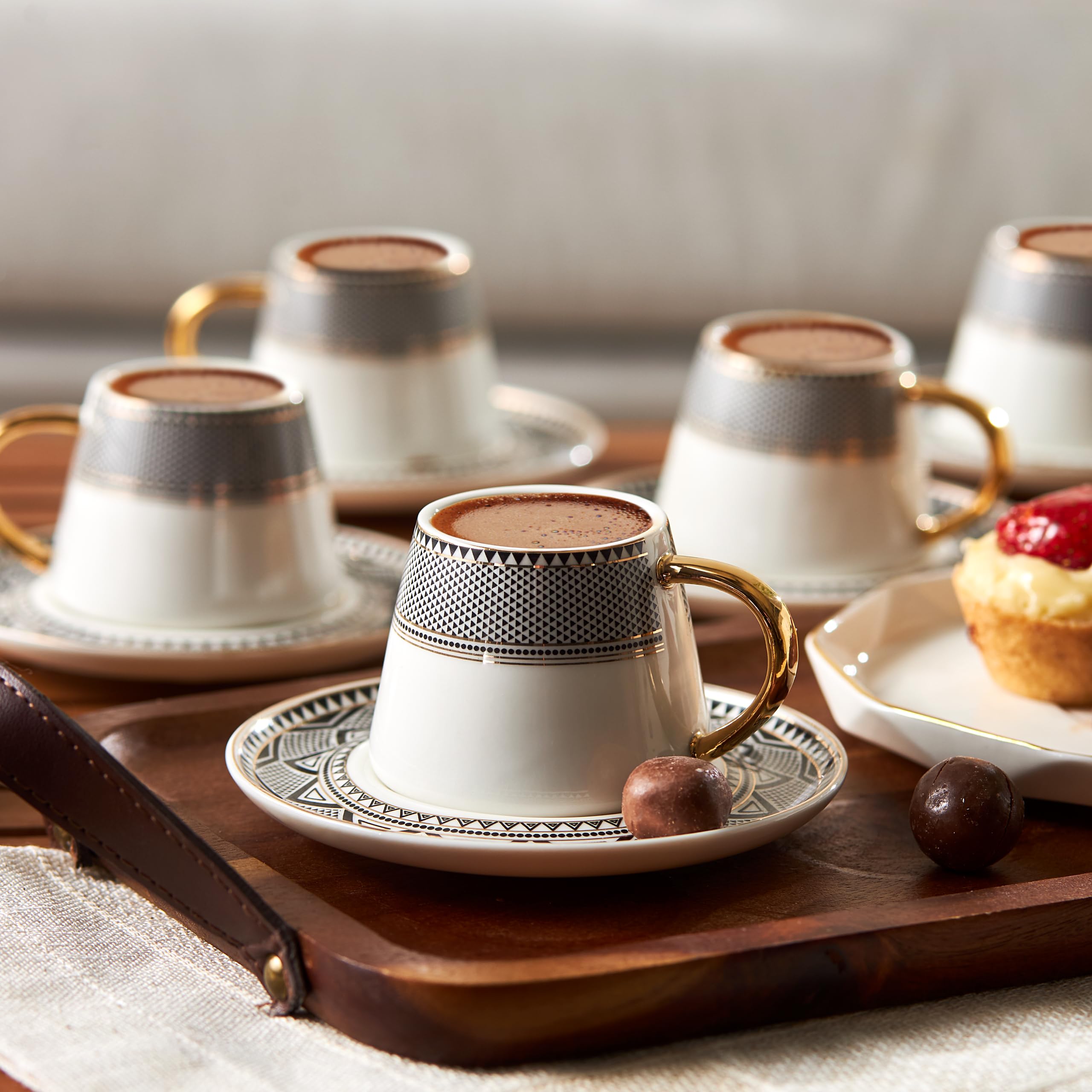 Karaca Globe Tasses à café turque pour 6 personnes, Service à Café Porcelaine, Tasses à Thé, Expresso, Latte Classique, Türk Kahve Fincanı, Café Turc