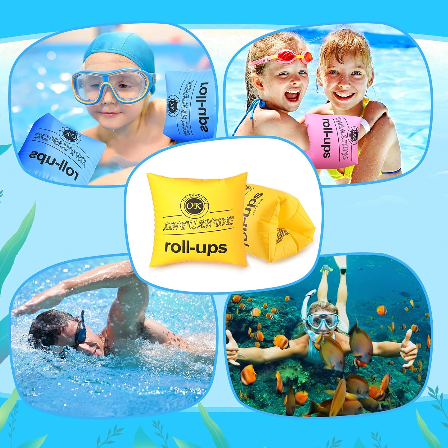 Outus Arm Floaties Kids PVC Arm Floaties Inflatable Swim Arm Bands Adjustable Swimming Water Wings Floater Sleeves Pool Inflatable Swimming Rings for Adults Kids Children Toddler, 4 Colors