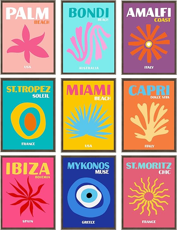 EDUS Preppy Room Decor, Art Prints Aesthetic Wall Set of 9 (8x10 inch
