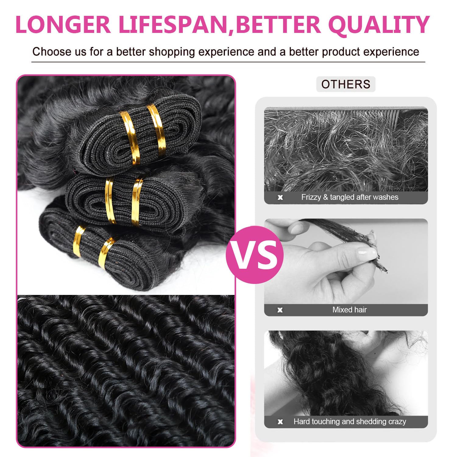 Deep Wave Human Hair Bundles 141618Inch Natural Black Color 3 Bundles 100% Braizlian Unprocessed Real Human Hair Extensions for Women Soft easy to Wear(141618 Inch)