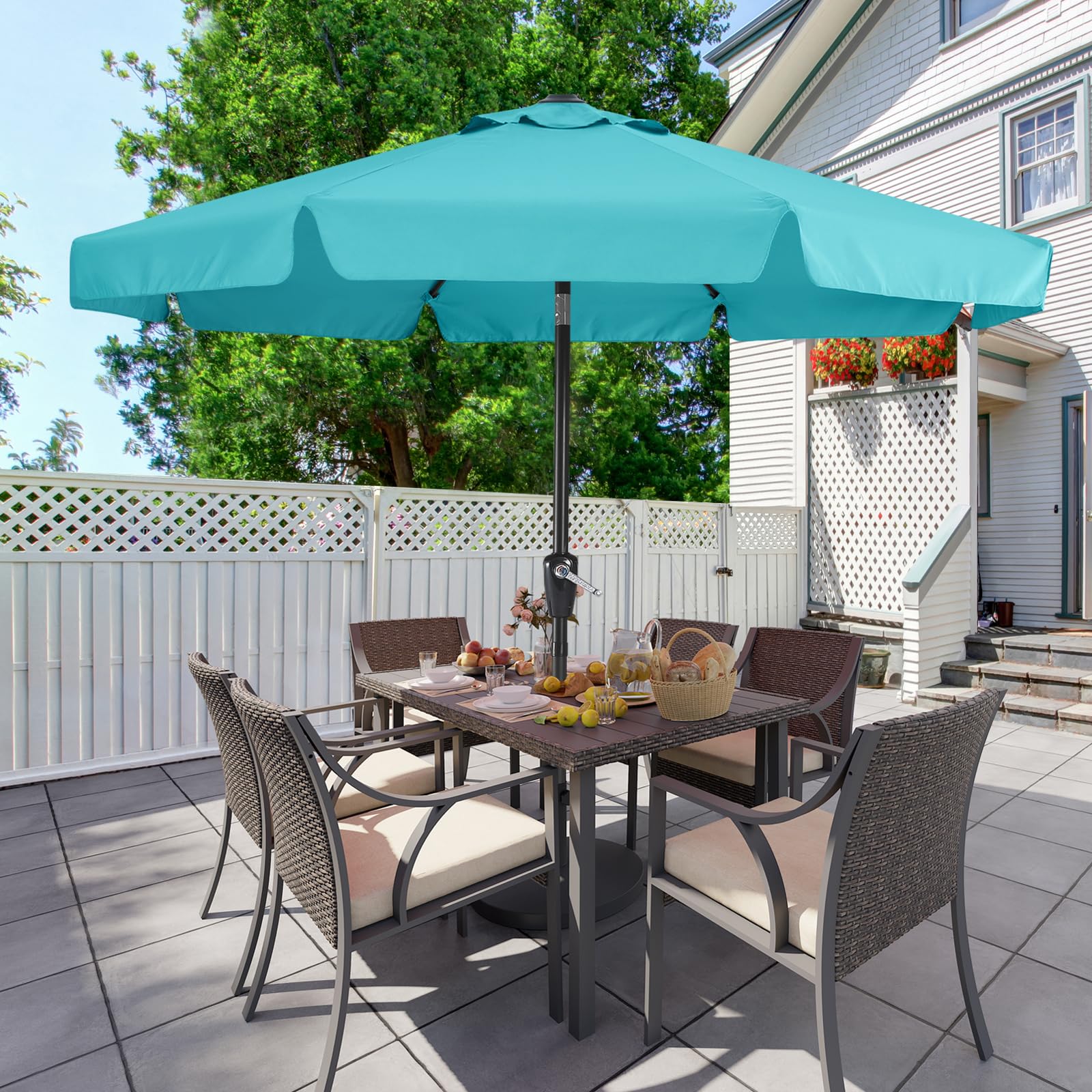 MasterCanopy Parasol avec volant, parasol de jardin, de terrasse, de table, de mart, 8 baleines