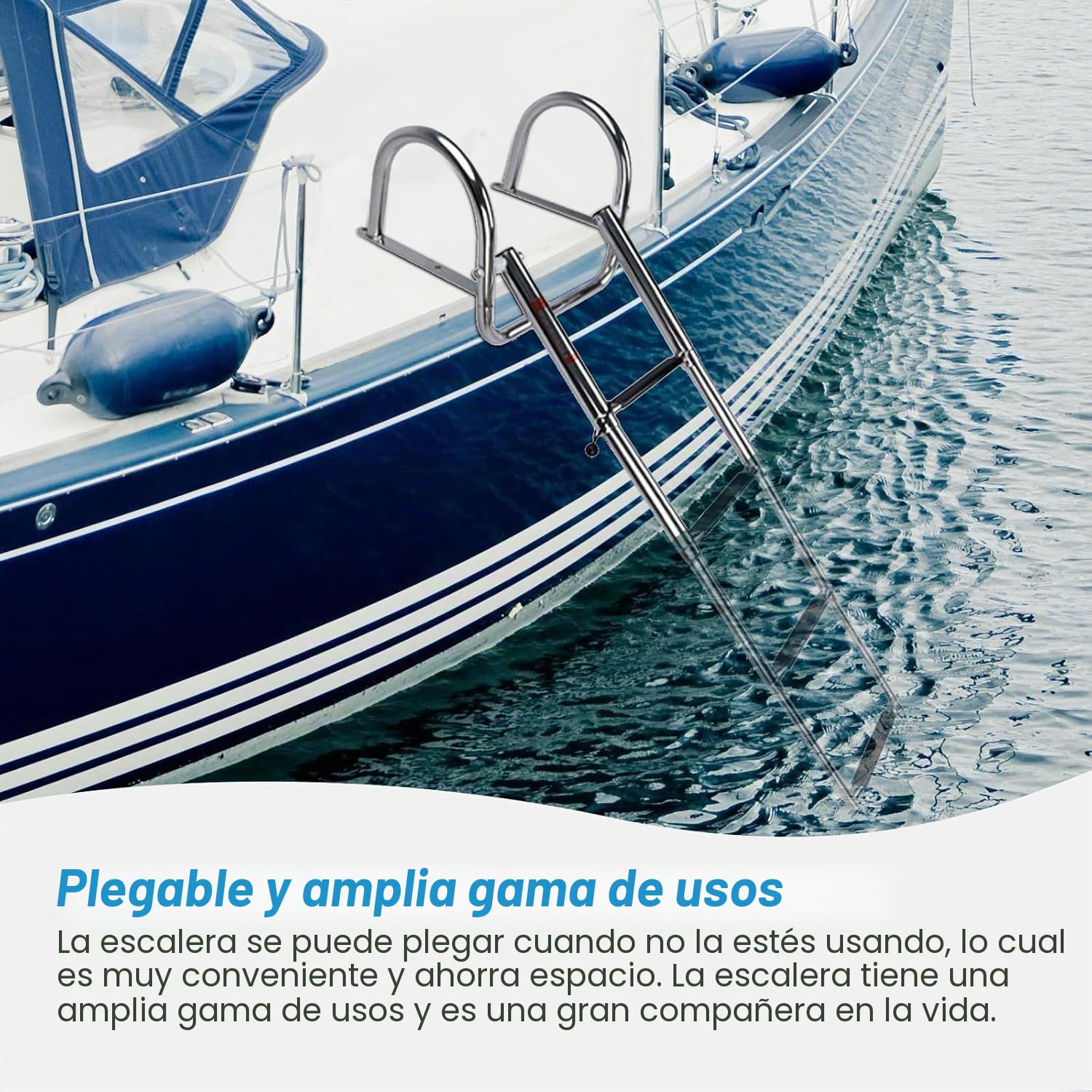 Escalera de baño de 4 peldaños, plegable, para barcos y piscinas, de acero inoxidable, telescópica, con asas y pedal ancho para marina