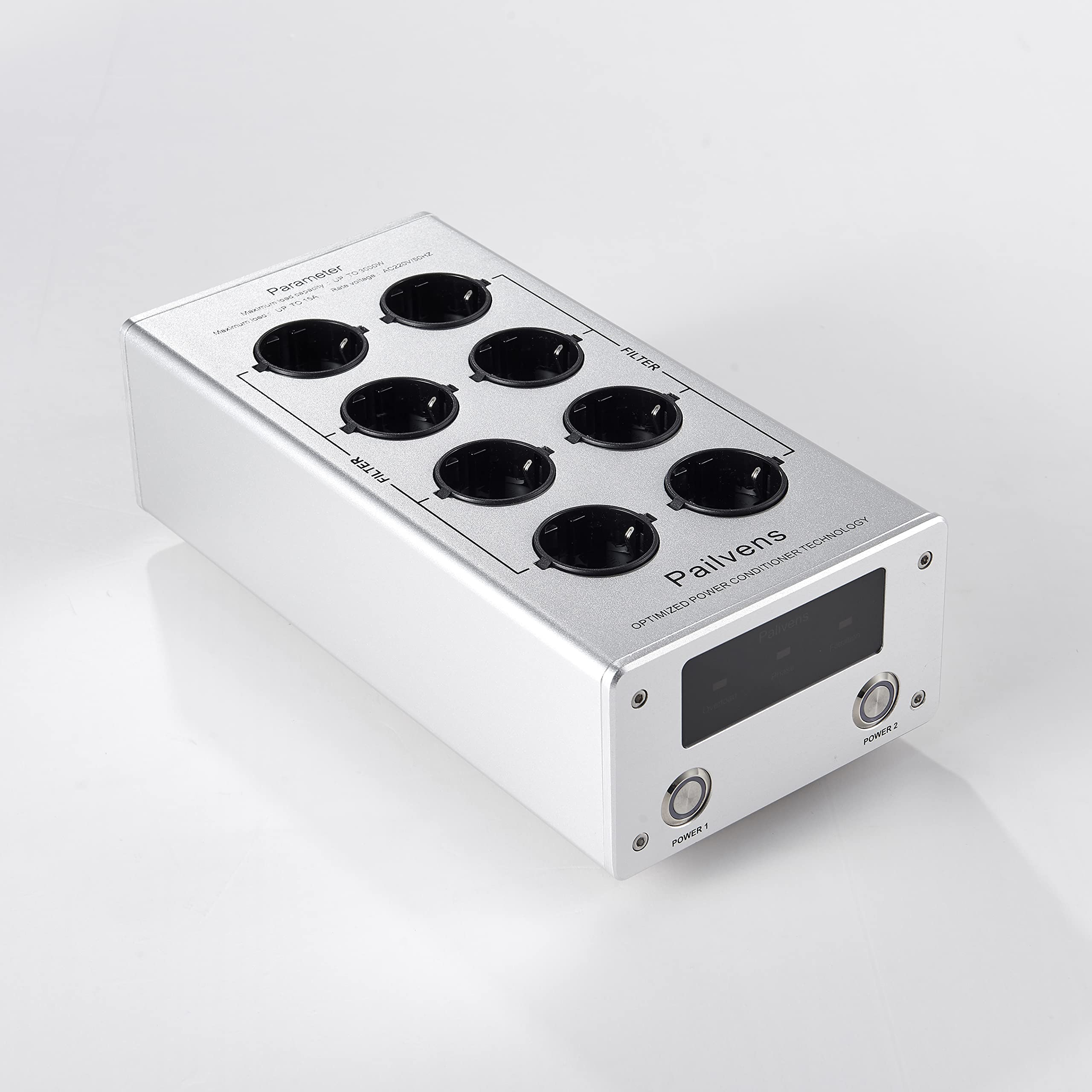 HiFi Presa con filtro di rete con grande display LED, G30, argento