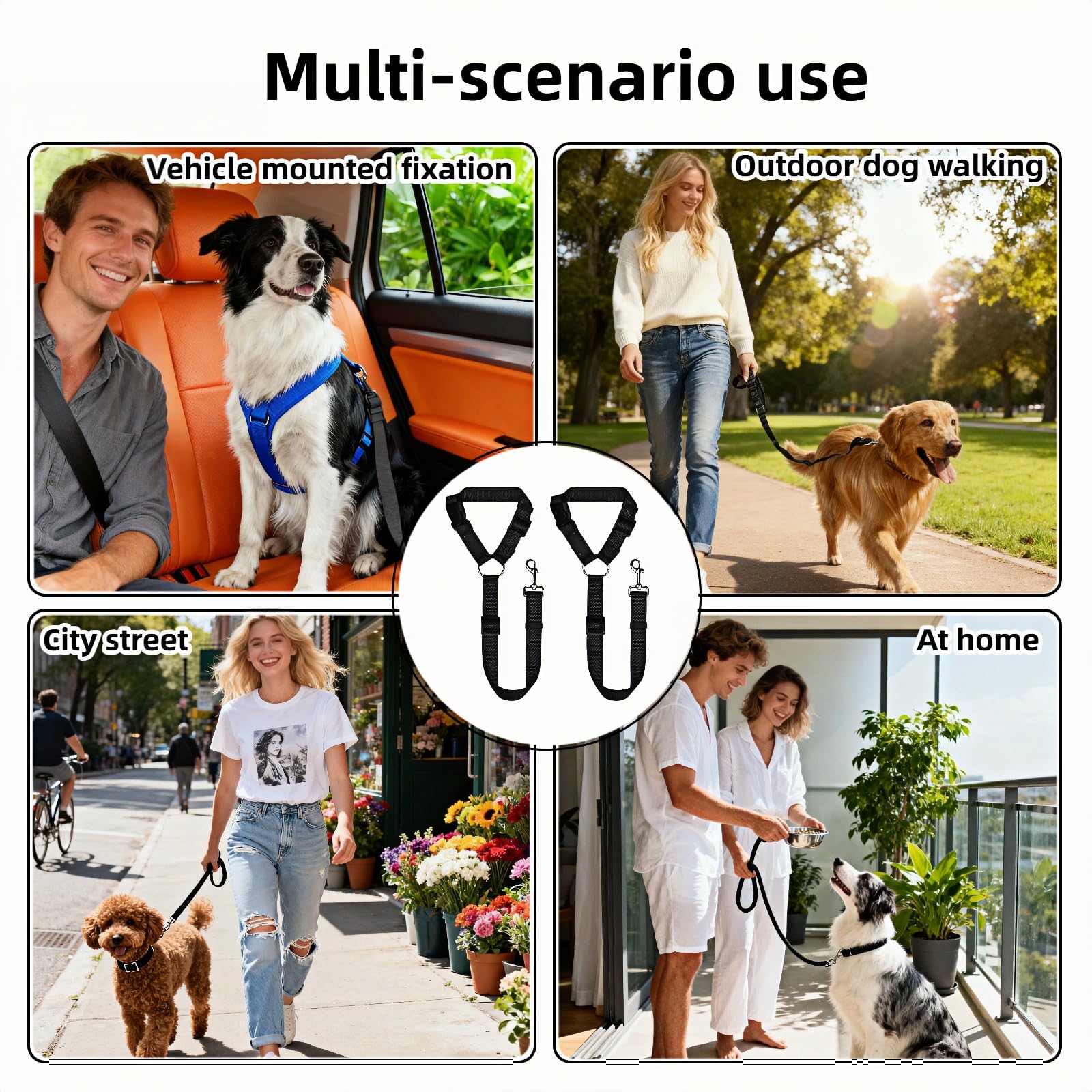 2-in-1 Car Seat Belt for Dogs, Headrest Dog Safety Harness & Leash - Adjustable Nylon Vehicle Pet Restraint, Tangle-Free Travel Solution for Small to Medium Dogs, 2-Pack - image 5