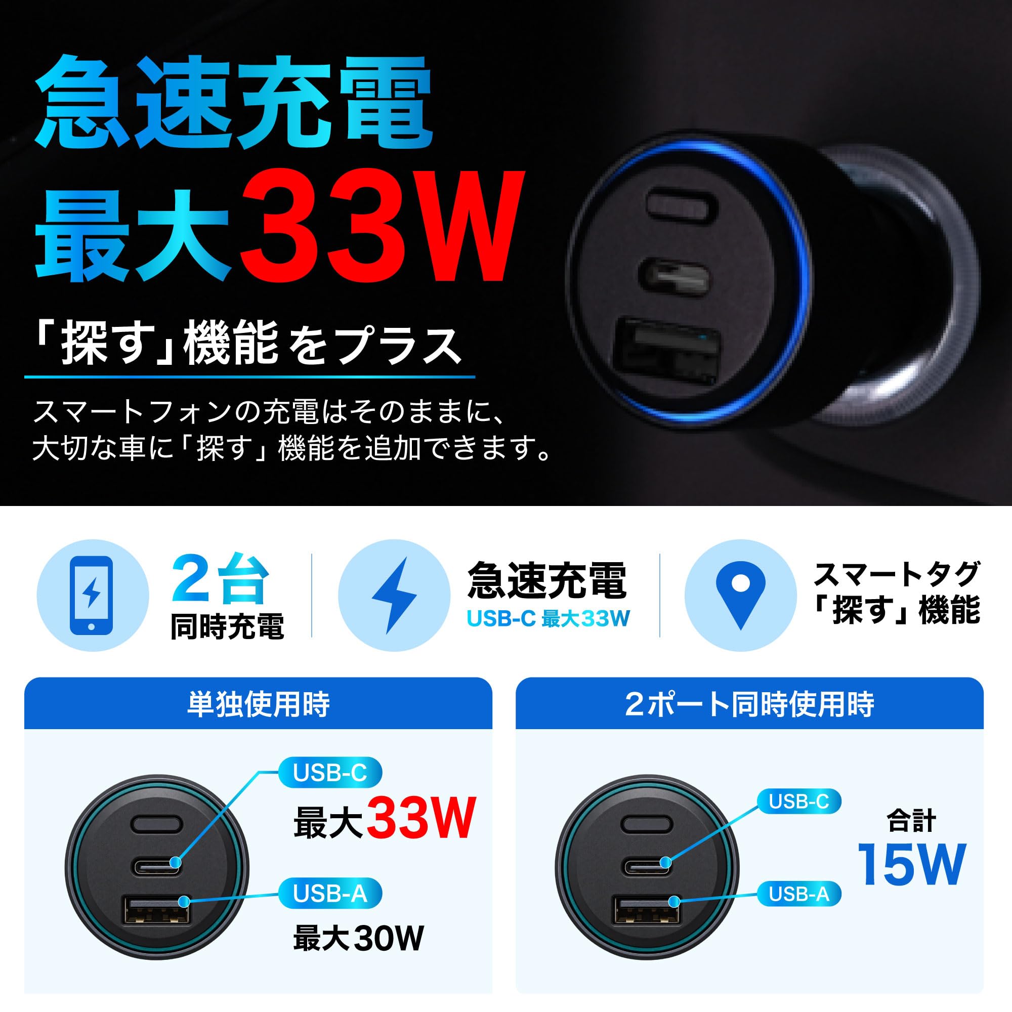 Amazon.co.jp: BOOMPODS シガーソケット型スマートタグ 車載充電一体型