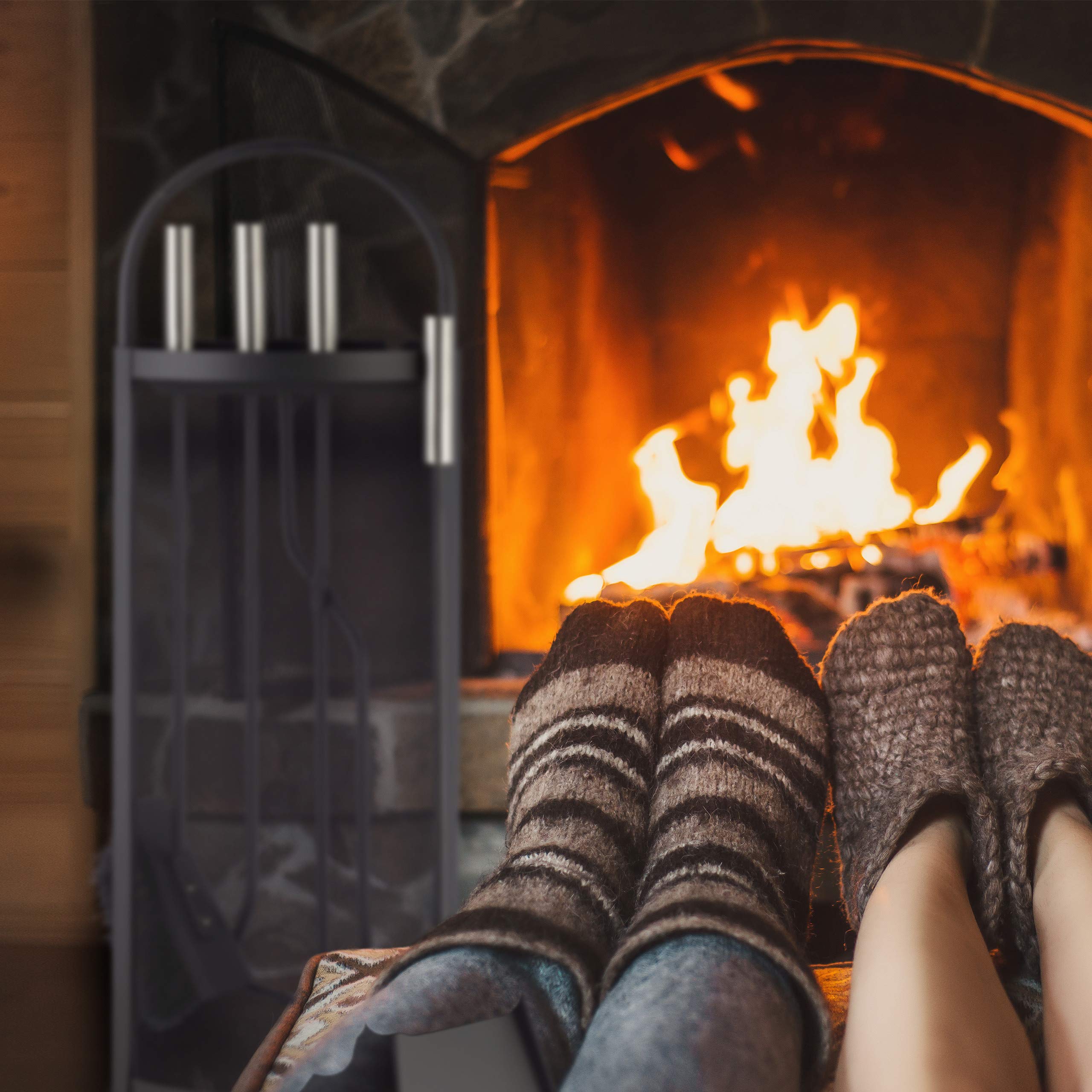 Relaxdays Nowoczesny zestaw narzędzi do kominka, 5-częściowy, stal, z uchwytem, łopatką, miotłą, szczypcami, czarny