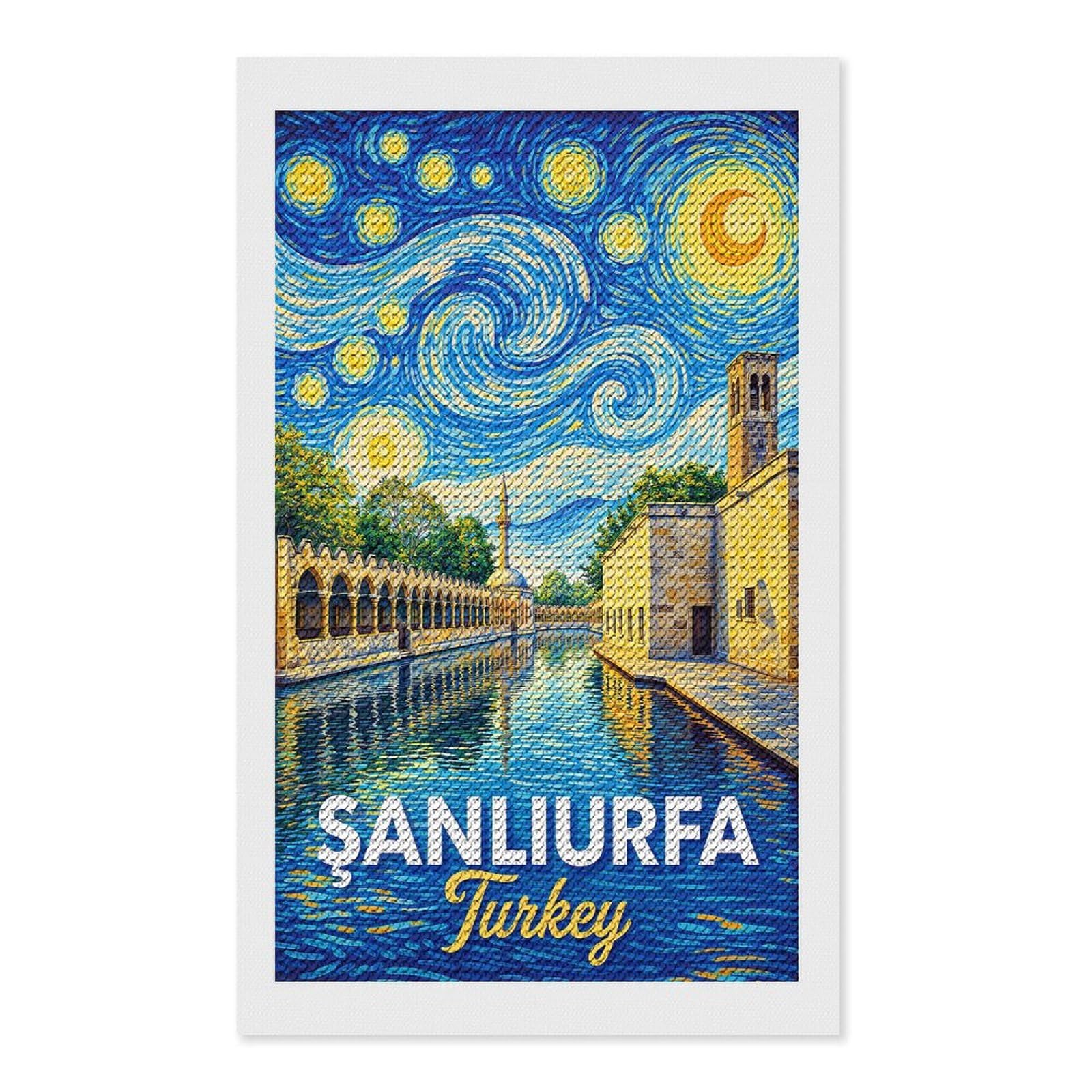 Junmoney Sanliurfa Turkey Starry Night DIY Diamond Art Canvas Kit 12"x20", Pleasing Wall Art Project, Easy Handmade Project, Living Room Decor