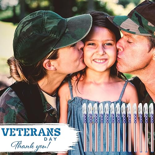 Miniatura 6 de 100 bolígrafos con la bandera estadounidense, con temática patriótica, Día de la Independencia, punta media de 0.028 in, tinta negra, para