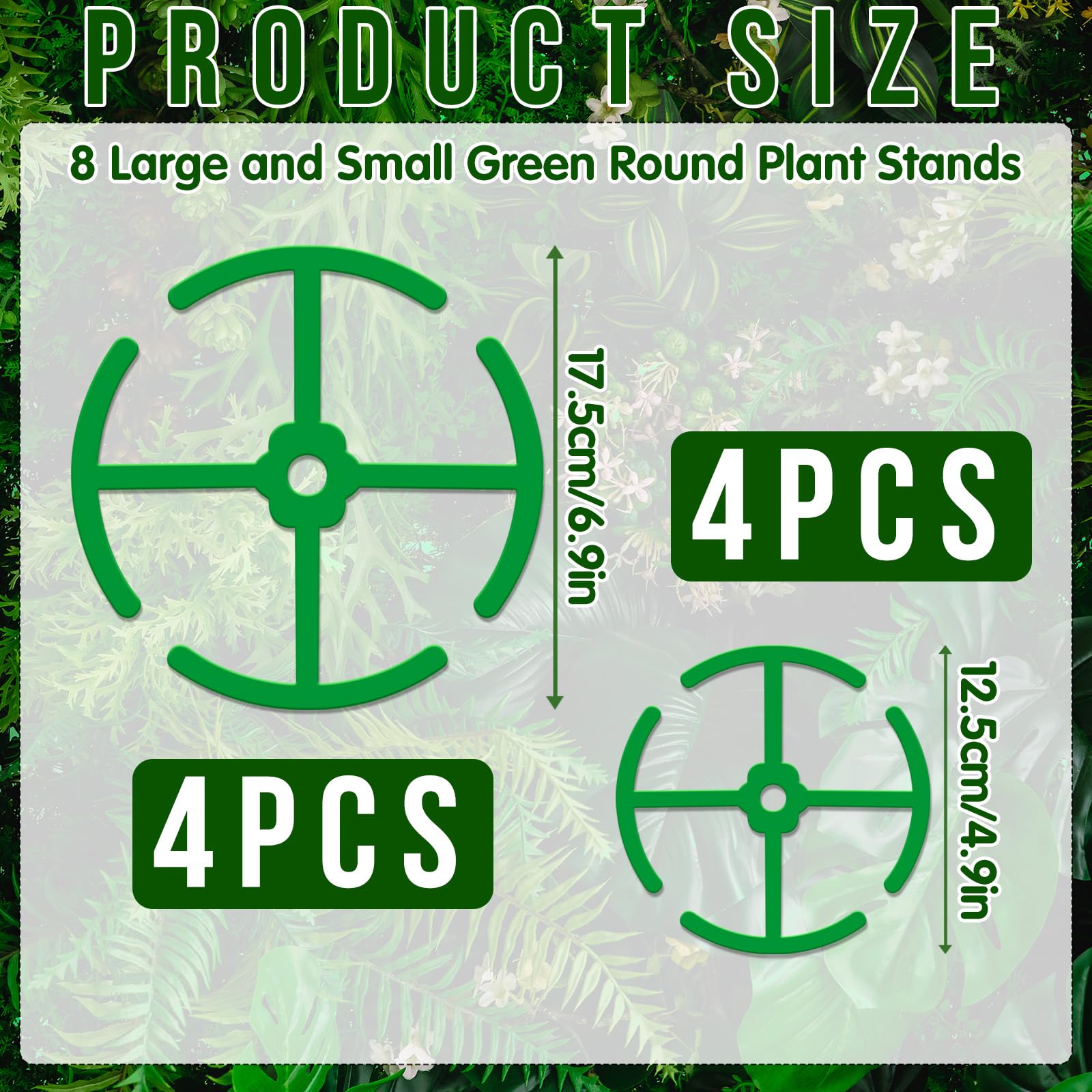 Lot De 8 Supports De Plantes Ronds Verts - Grand Et Petit - Pour Tiges De Plantes D'intérieur - Aide à La Croissance - Plastique Durable