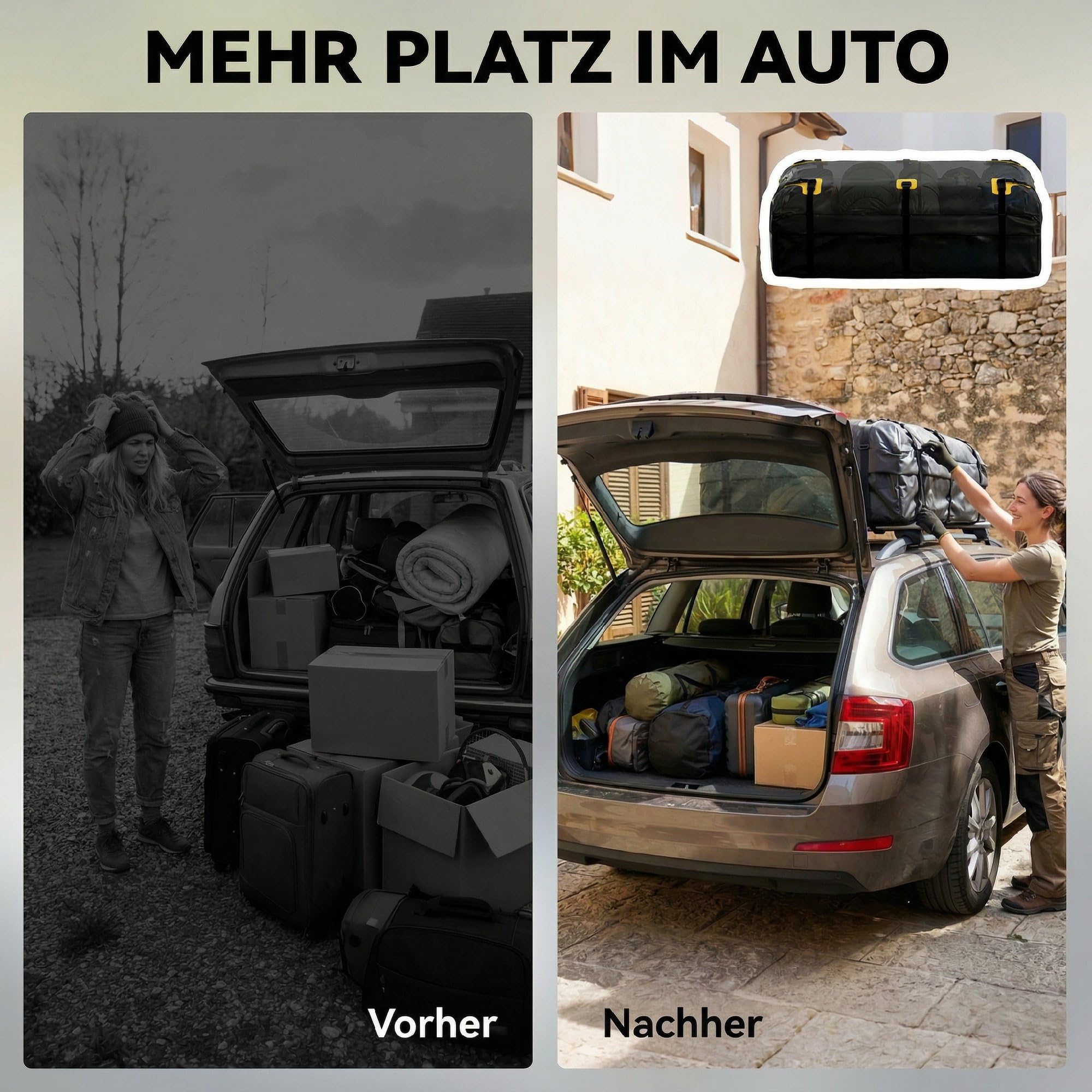 Outsunny Auto Dachbox 21 Kubikfuß Faltbar Wasserdicht Dachgepäckträger mit Anti-Rutsch-Matte 10 Schwerlastgurten 6 Türhaken Gepäckschloss Dachkoffer Gepäcktransport für Fahrzeuge mit/ohne Gepäckträger