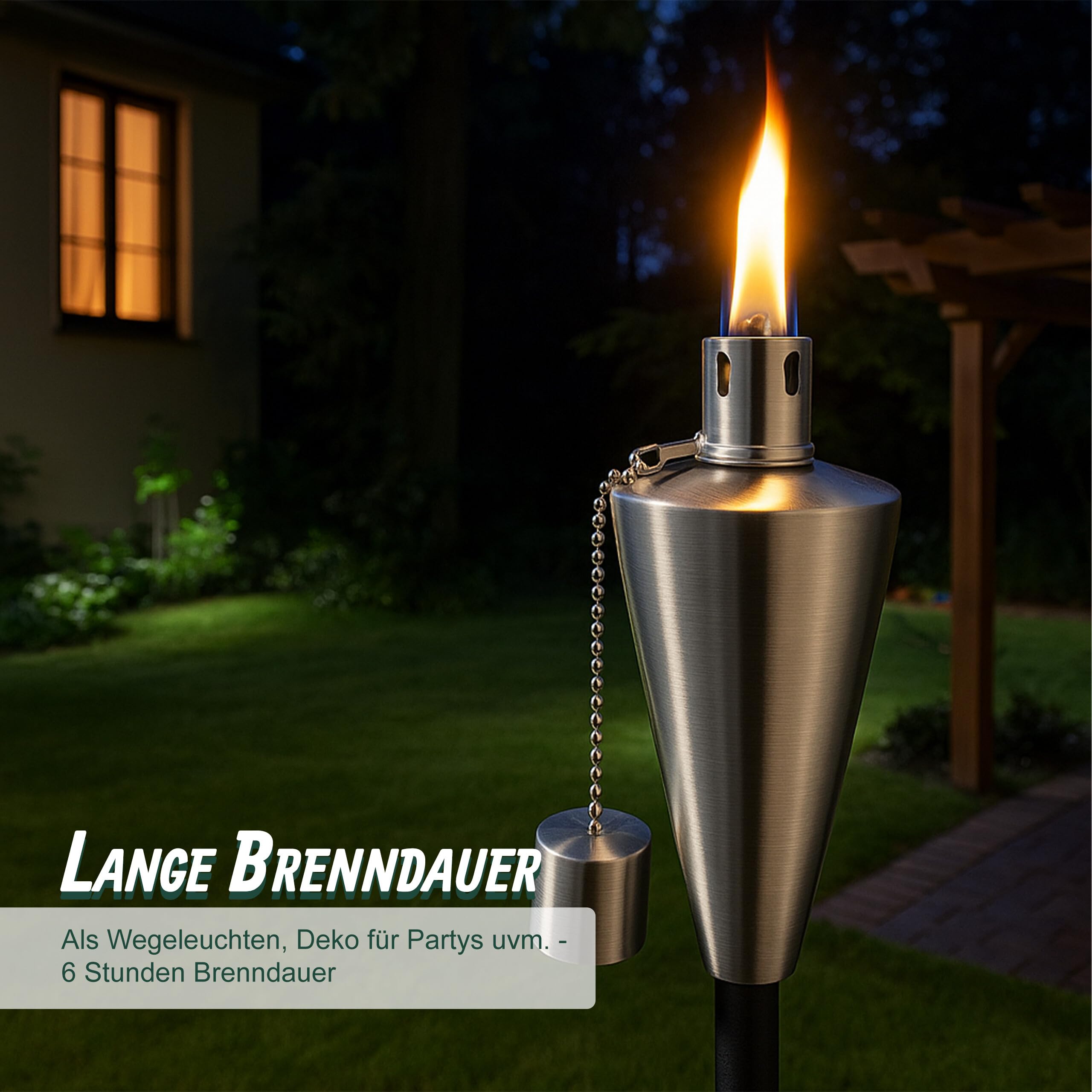 Relaxdays Gartenfackeln 3er Set, Edelstahl, Ölfackeln für draußen, Variable Höhe, Ersatzdochte, Löscher, Silber/schwarz