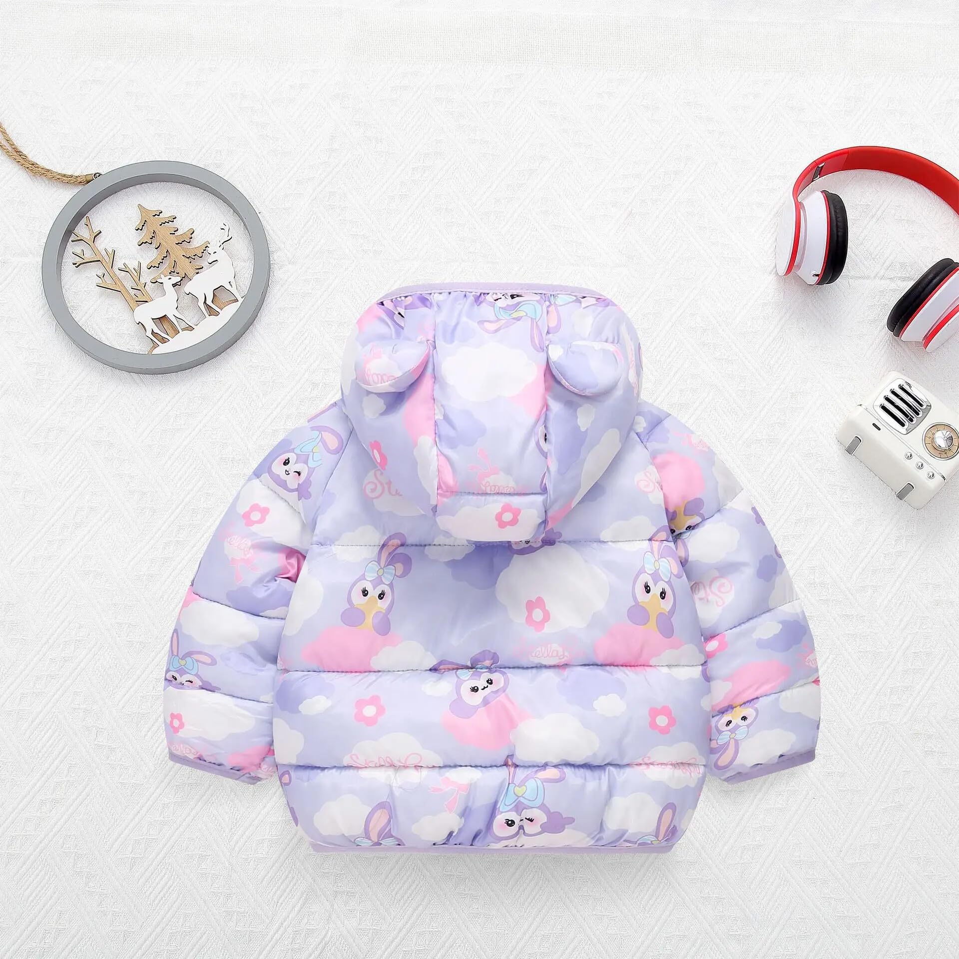 Bold N Elegant Girls Polka Dot Duck Print Winter Warm Standard LengthQuilted Bomber Hood Jacket Coat Puffer Jacket Coat for Infant Toddler Kids (3-4 Years, Purple) 2
