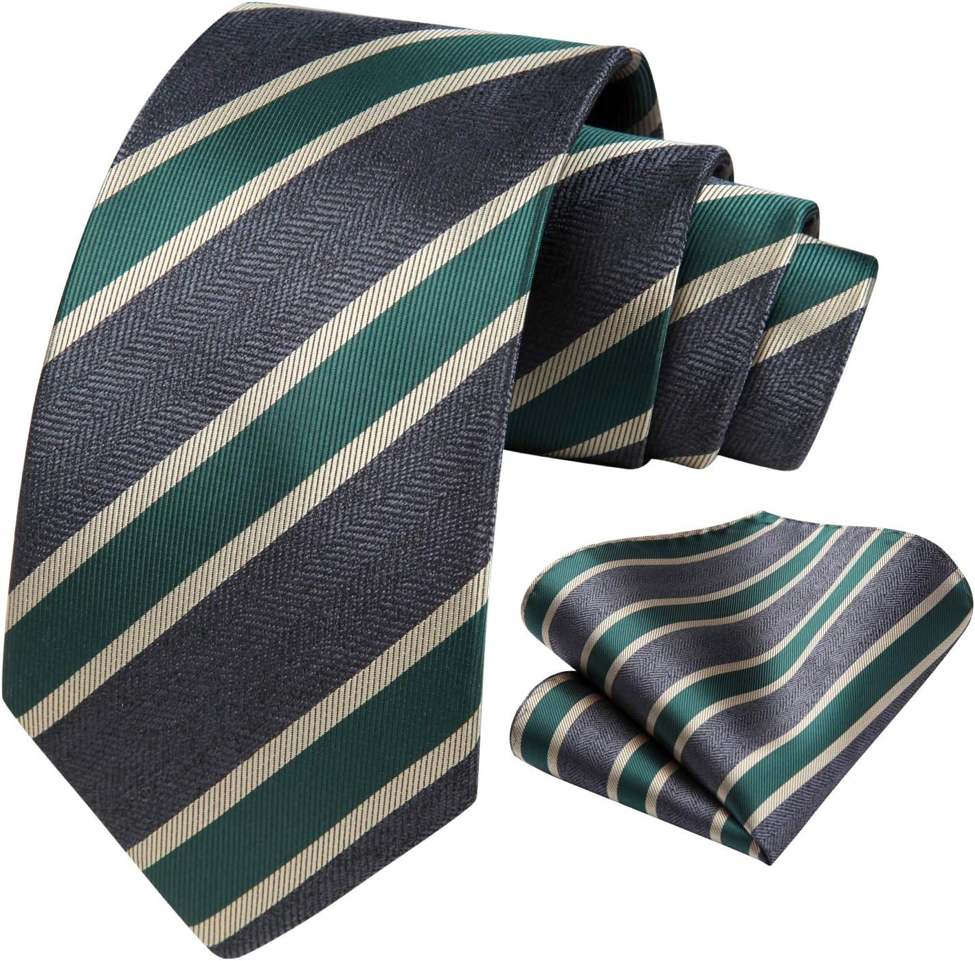 HISDERN Mens Ties Striped Ties for Men Formal Tie and Pocket Square Set Necktie for Wedding Business Graduation - Image 3