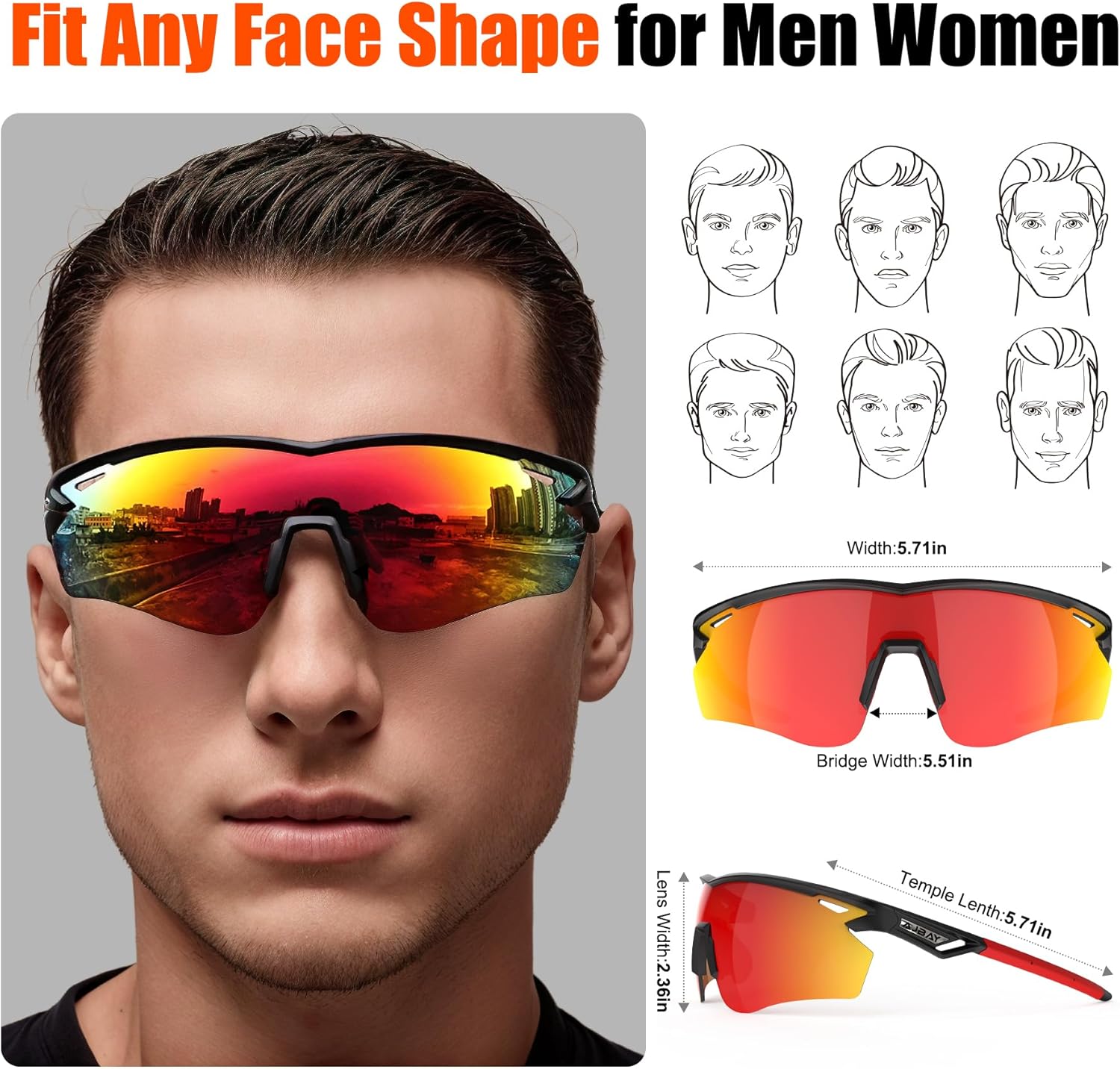 Polarized Sports Sunglasses for Men Women,Wrap Around Sun Glasses for Running Cycling Baseball Fishing Golf Hiking - Image 2