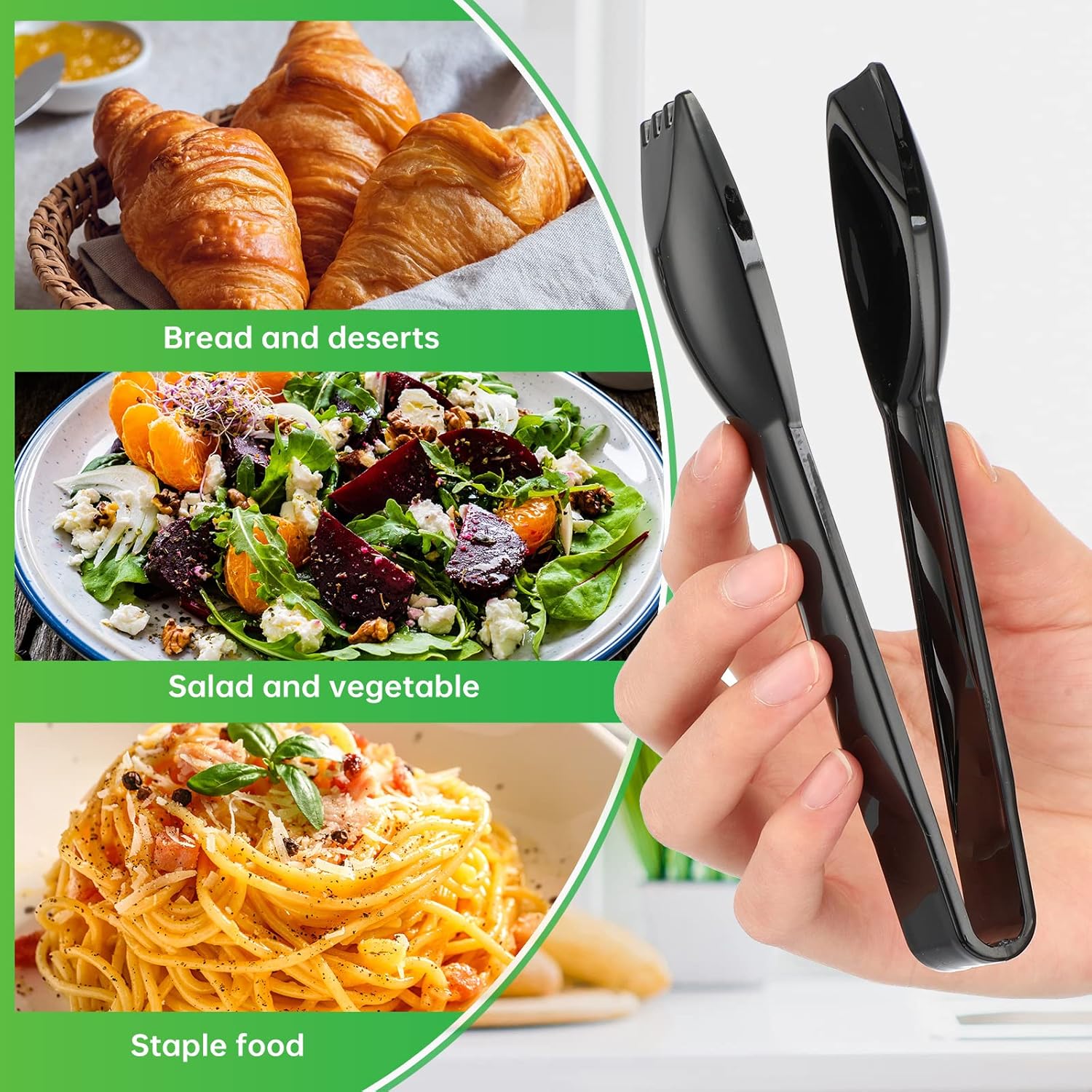 Patelai 24 Pcs 6 Inch Utility Tong Plastic Serving Tongs Bulk Scalloped Serving Utensils Charcuterie Accessories Heavy Duty Tongs for Cooking Appetizers Food Catering Dinner Party (Black)