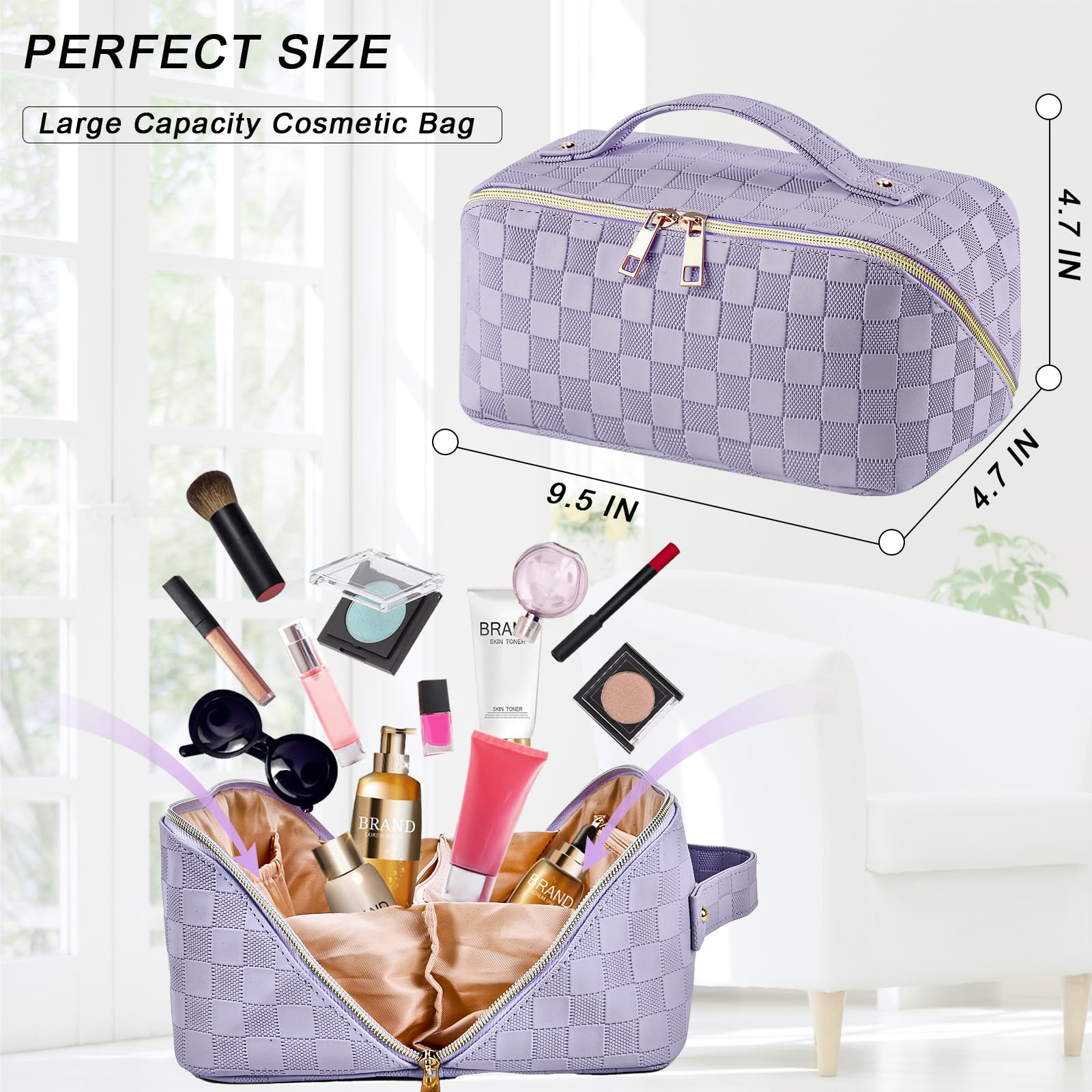 Borsa Cosmetica da Viaggio Beauty Case Da Viaggio Donna Impermeabile Portatile,Beauty Case Donna Di Grande Capacità Con Scomparti (Viola Chiaro)