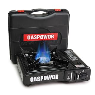GASPOWOR 1-Burner Butane Stove included a Windshield,10000 BTU Single Burner with Carry Case, Automatic ignition Camping Stove,Portable Gas Stove,Precise Flame Control,Camp Stove for Outdoor Cooking