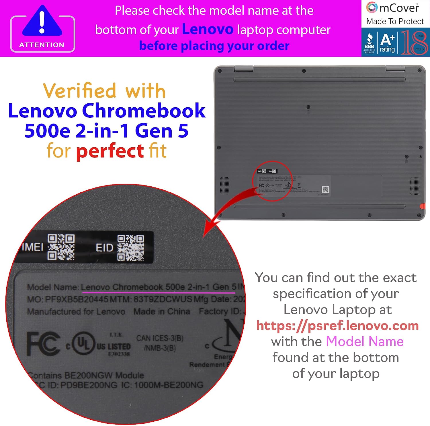 mCover Hard Case ONLY Compatible for 2026+ 11.6" or 12.2" Lenovo Chromebook 500e 2-in-1 Gen 5 Notebook Computer (NOT Fitting Any Other Lenovo Models) - Purple image 4