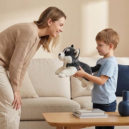 Miniatura 5 de CU-MATE Juguetes de peluche para perros Husky siberianos de 16 pulgadas, simulación realista y realista, juguete de peluche hecho a mano, regalo