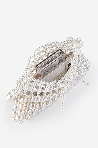 Miniatura 4 de BABEYOND Bolso de mano de perlas para mujer, bolsa de noche de novia, bolso formal con lazo, bolsa reticulada para fiesta, boda