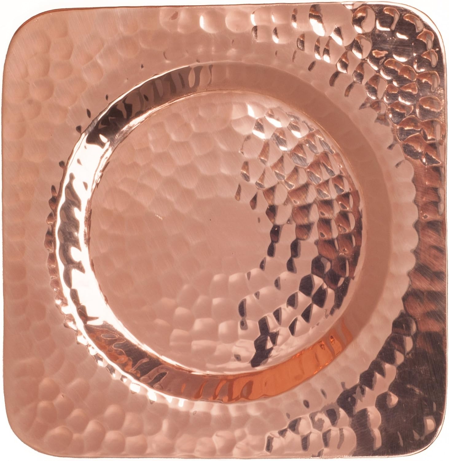 Sertodo Copper, Round Napa Bottle Coaster, Hand Hammered 100% Pure Copper, 5.5 inch square, Set of 4
