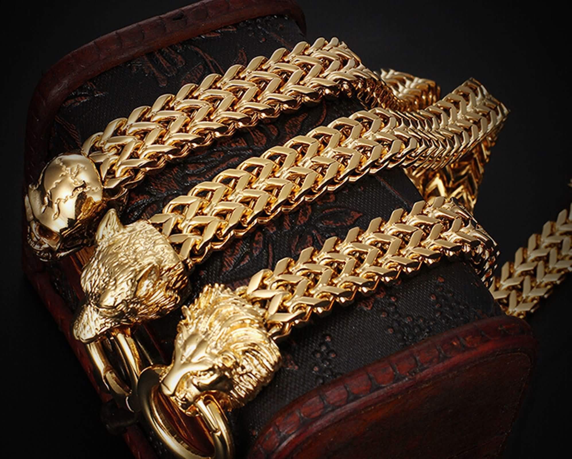 Daesar Pulsera para Hombre,Cabeza de León/Lobo/Calavera Pulsera de Acero Inoxidable para Hombre Oro