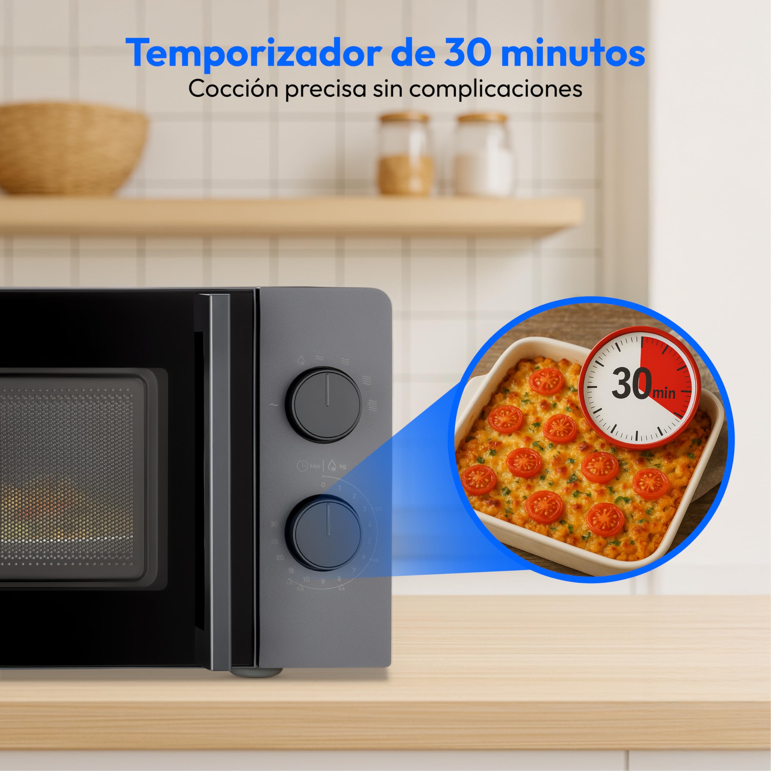 MEDION Microondas compacto MD12211 (20 L, 700 W, 5 niveles, función descongelar, temporizador, ahorra espacio) [MODELO 2025]