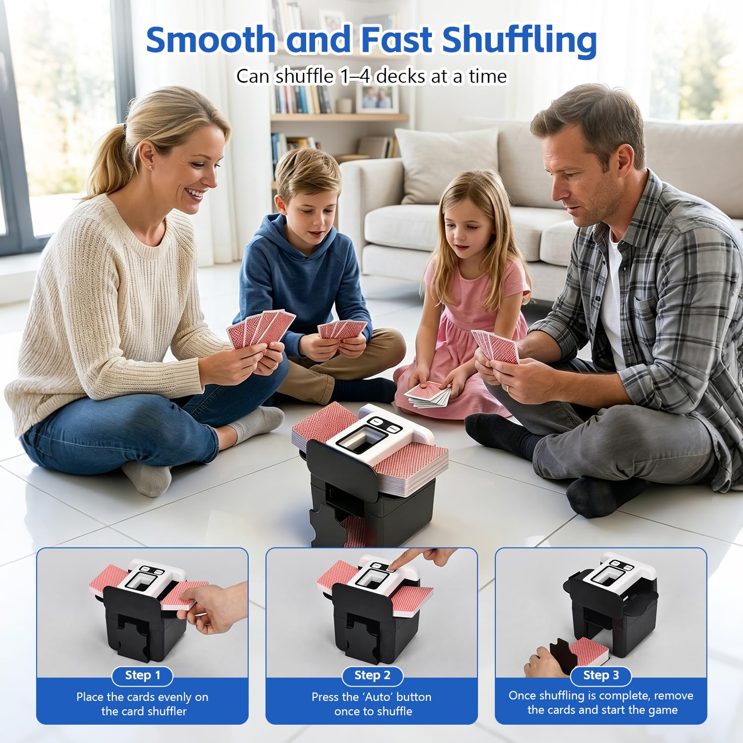 Barajador de Cartas Automático, Mezclador de Cartas Recargable, Card Shuffler Eléctrico con Batería de 2500 mAh, Barajeadora Automática con Aleta Trasera Ajustable, para Diferentes Tamaños de Carta