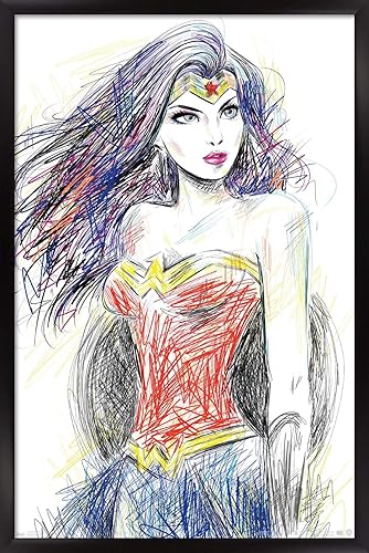 Trends International DC Comics - Wonder Woman - Póster de pared de bocetos, 22.375 x 34 pulgadas, versión con marco negro