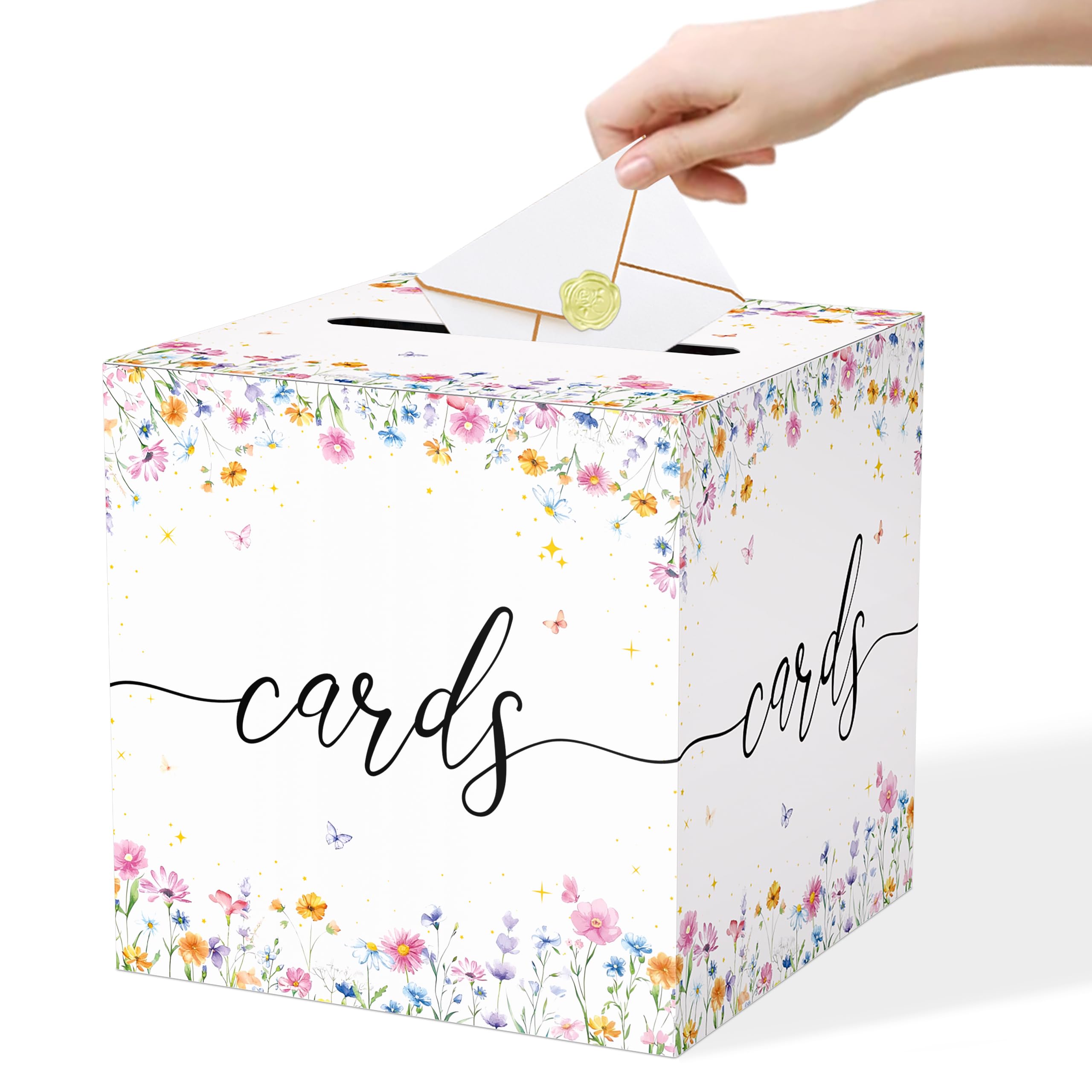 Wildflower Card Box for Wedding, 8.7" Floral Card Box for Reception, Graduation, Bridal Shower, Baby Shower, Birthday, Anniversary, Garden Party Decorations