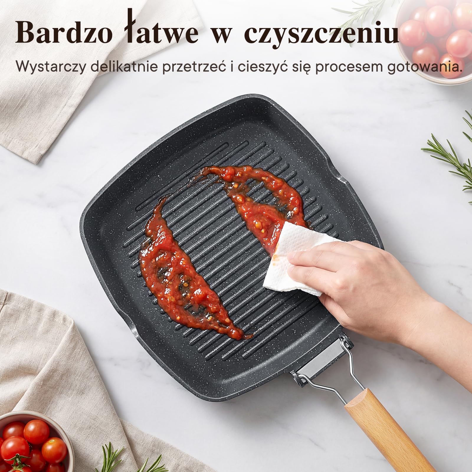 GiPP Nieprzywierająca, Składana Patelnia do Ggrillowania o Wymiarach 28x28 | Pasuje do różnych rodzajów kuchenek, w tym do kuchenek indukcyjnych; można myć w zmywarce; składany uchwyt