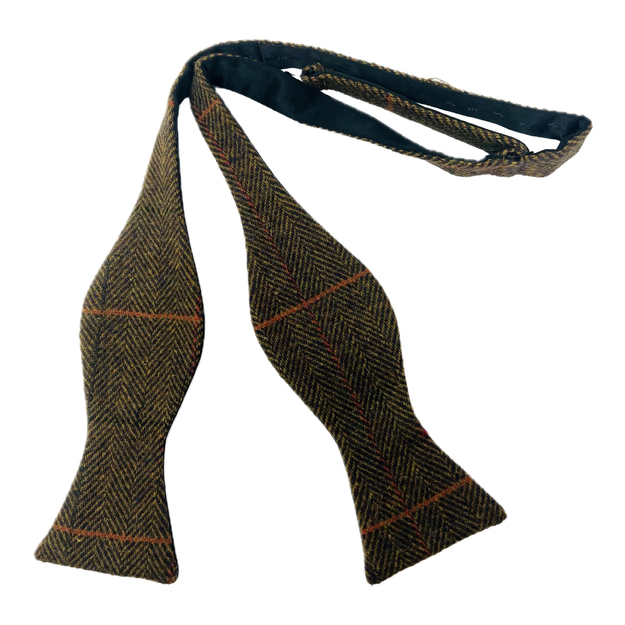 King & Priory Brown Luxury Dijon Herringbone Check Self-Tie Bow Tie, Tweed