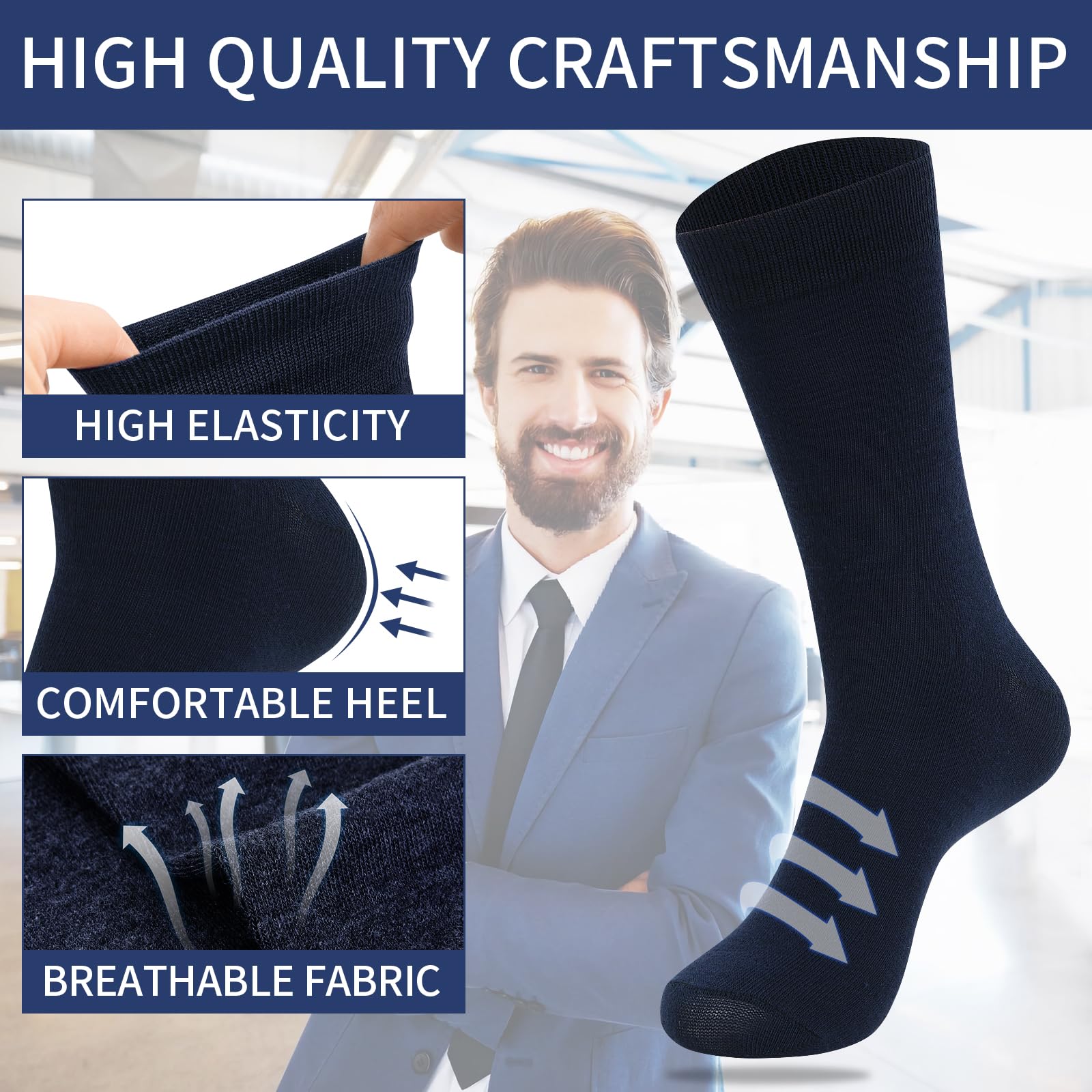 60 paia di calzini da uomo con motivo a tinta unita, casual, leggeri, comodi, da lavoro, Multi, 0X-6X