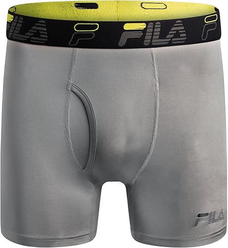 Miniatura 5 de Fila Calzoncillos tipo bóxer para hombre de 6 pulgadas con bragueta frontal, 90% poliéster, 10% elastano, paquete de 4