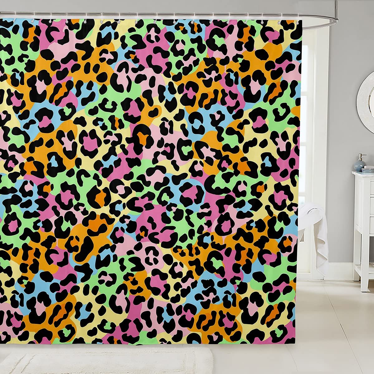 Loussiesd Colorful Leopard Shower Curtain with Hooks Safari Cheetah Shower Curtain Girls Women Leopard Spotted Bath Curtain Kids Teens Africa Animal Waterproof Fabric Bathroom 59x71 Inch