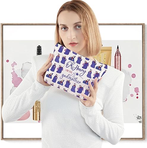 Miniatura 4 de LEVLO Bolsa de maquillaje de hada madrina, regalo para fanáticos de la madrina, Oh Honey I'm That Godmother, bolsa de maquillaje con cremallera para