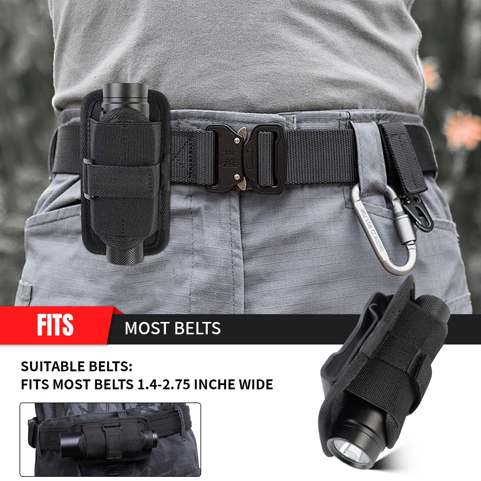 ACEXIER Pochette d'étui de lampe de poche Molle tactique pour ceinture avec clip rotatif à 360 degrés porte-lampe de poche de chasse sac étui de torche