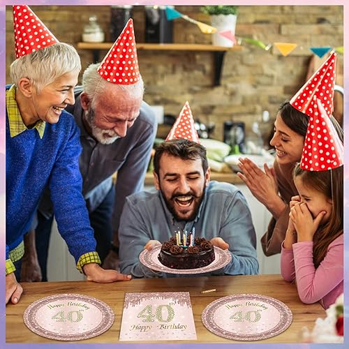 Miniatura 6 de Decoraciones de cumpleaños número 40 de oro rosa, decoraciones de cumpleaños de oro rosa 1985, suministros de cumpleaños de oro rosa, platos y