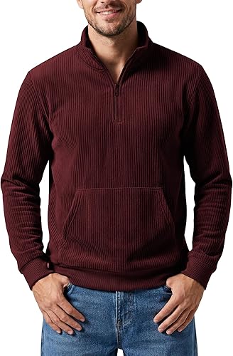 August Alley Men's Quarter Zip Sweatshirt Long Sleeve Lightweight Corduroy Pullo