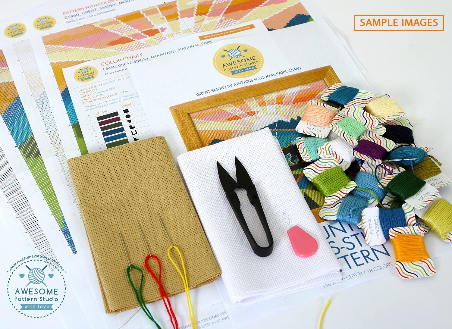 Pineapple K1024 Counted Cross Stitch KIT#2. Threads, Needles, Fabric, Clippers, Needle Threader and Printed Pattern Inside. Embroidery Pattern Kit