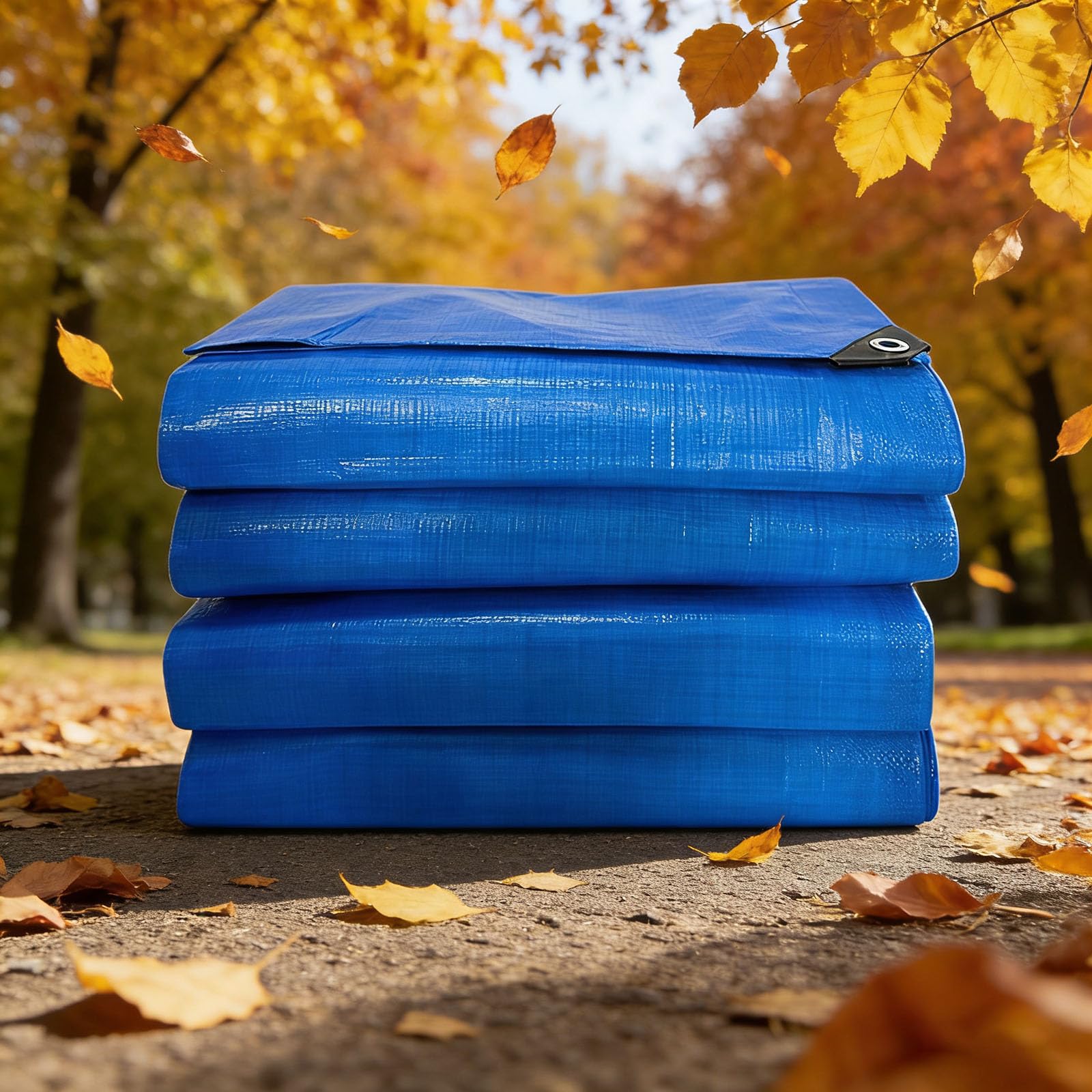 Lona impermeable exterior azul de 210x320 cm y 120 g m² con ojales metálicos para jardín