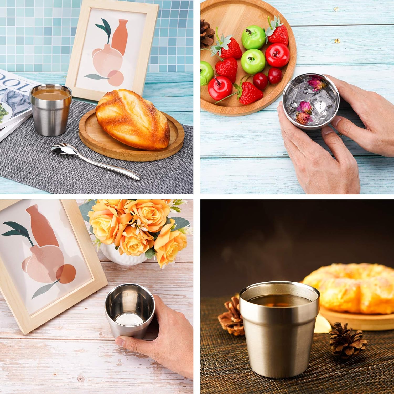 Beasea Mini Stainless Steel Cups, 6 oz Set of 4 Metal Drinking Cups, Stackable 304 Stainless Steel Cups Double Wall Small Metal Insulated Drinking Cups Glasses for Home Restaurant Party Camping - Image 7