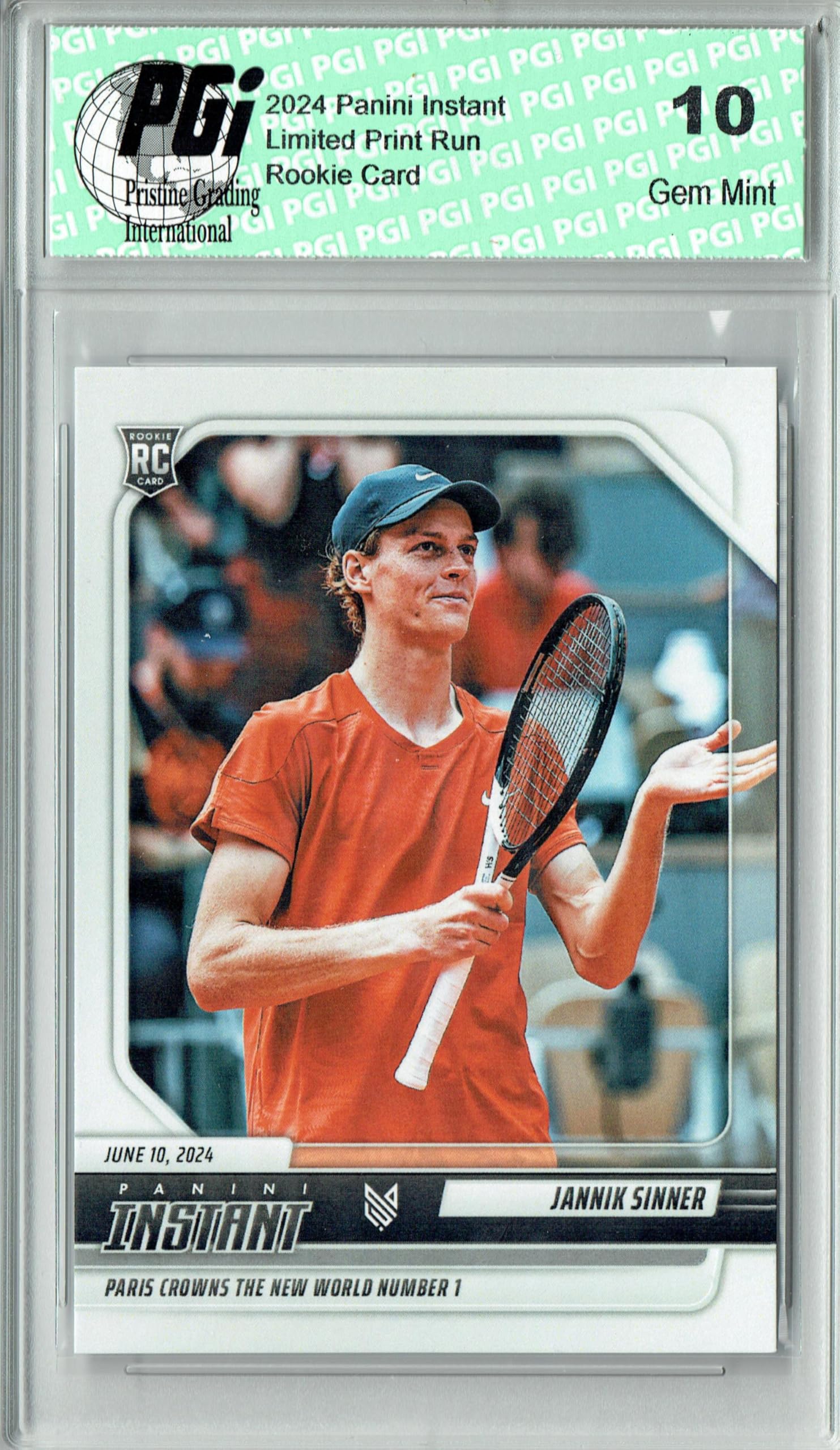 Amazon.com: Jannik Sinner 2024 Panini Instant #JS-1 1st Rookie Card PGI 10  Italy Tennis #1 : Collectibles & Fine Art