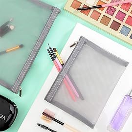 Boao 6 Pieces Mesh Makeup Bags Mesh Cosmetic Bag Portable Travel Organizing Zipper Pouch Toiletries Makeup Pouches for Home Office Travel Accessories(Gray)