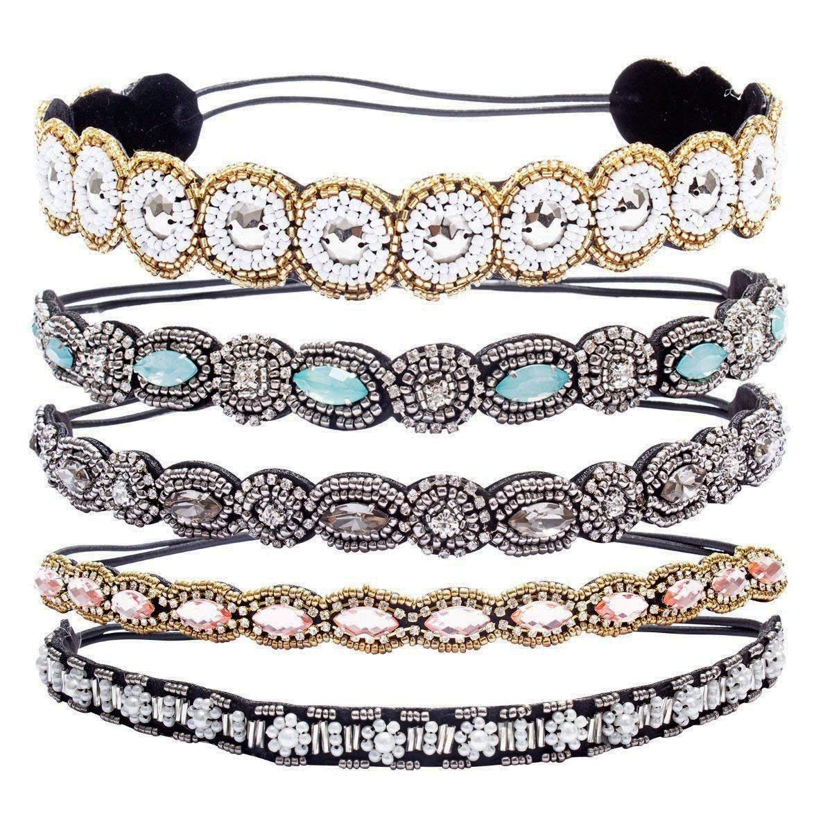 Amazon.com : Rhinestone Beaded Elastic Headband - 5 Pcs  display picture 2
