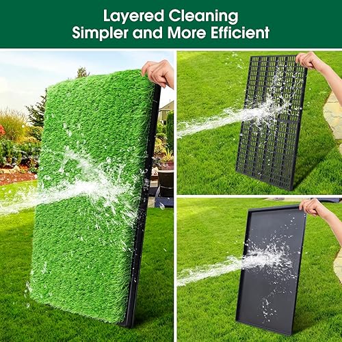 Miniatura 6 de Almohadillas para orinar de pasto para perro, tapete de césped artificial para mascotas, para interiores y exteriores, portátil, con bandeja,