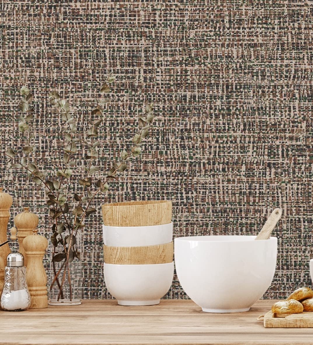 Papier peint vinyle imitation tissu jaspé texturé en relief pour mur et meuble