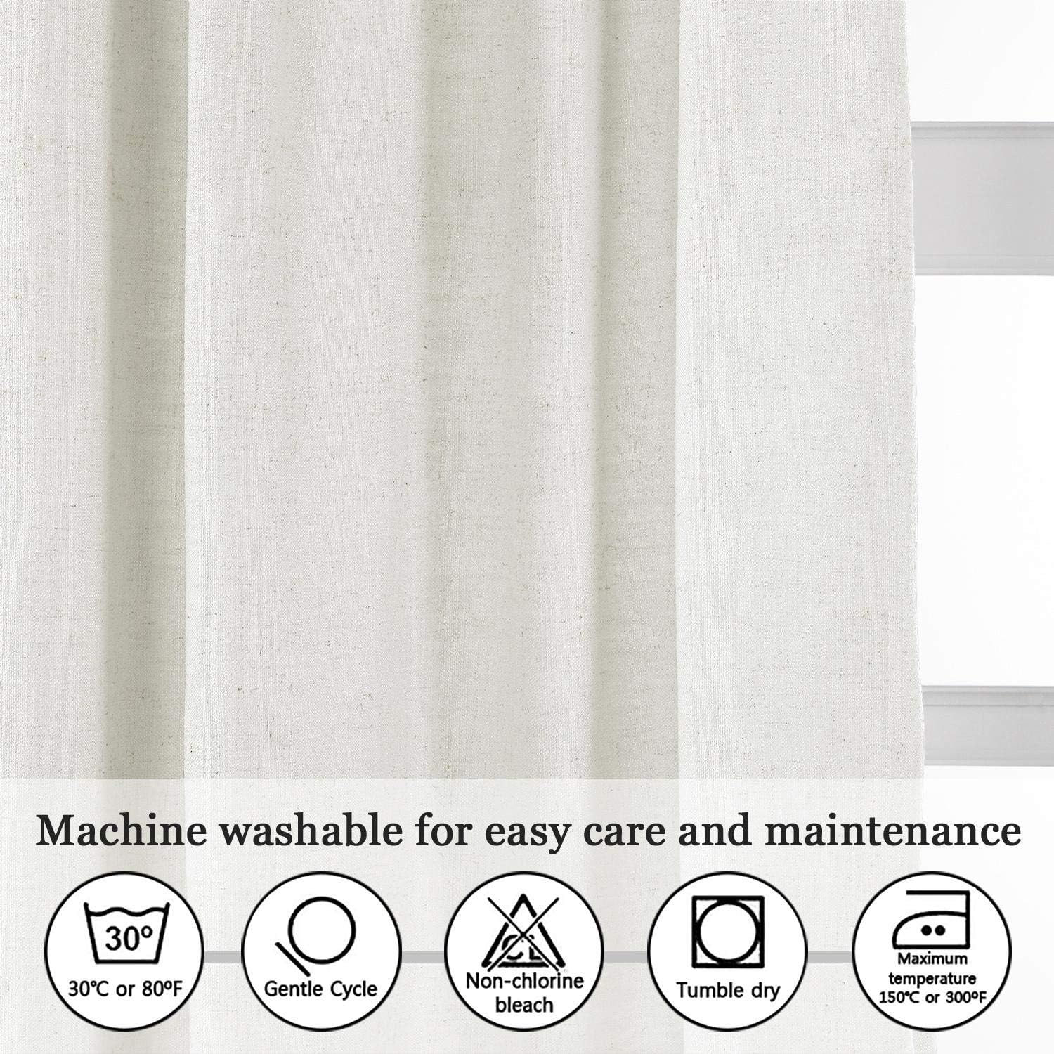 TWOPAGES Ivory White Heavyweight Thick Natural Faux Linen Curtain for Sliding Glass Door, 100 W x 96 L Back Tab Light Filtering Curtain, 1 Panel, 4 in 1 Header
